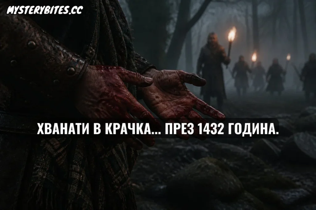 През 1432 г. в усойните гори на Шотландия е действал един от най-жестоките закони в историята. Ако горските пазачи ви заловяха с буквална кръв по дланите ви, нямаше нужда от съд, адвокати или свидетели. Физическото доказателство беше окончателно, а наказанието се изпълняваше на място. Разберете как бруталният средновековен декрет „Червена ръка“ на крал Джеймс I измина пътя от ешафода до един от най-популярните идиоми в света днес.
