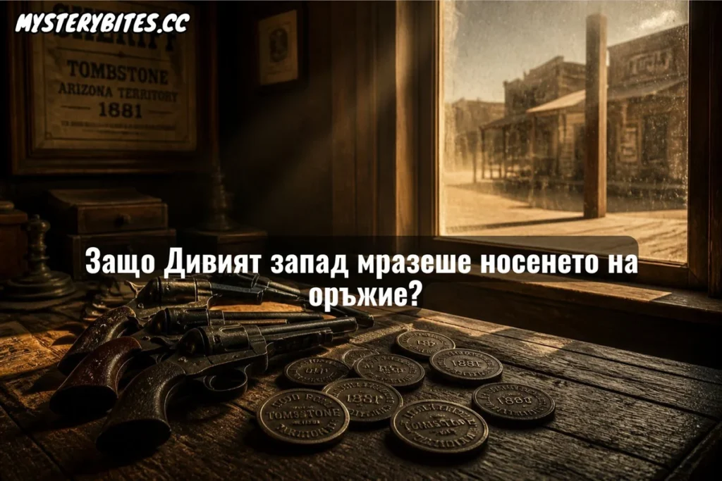 Холивуд ни продаде красива илюзия за беззаконен рай, в който всеки спор се решава от бързия спусък. Но истината е шокираща за модерния ум: легендарни градове като Тъмбстоун и Додж Сити са налагали мерки за сигурност, които днес биха изглеждали абсурдно строги. Пристигаш в града и първата ти работа е да предадеш револвера си на шерифа срещу метален жетон – точно както оставяш палтото си на гардероб. Дори емблематичната престрелка при О.К. Корал избухва не за чест или заграбено злато, а защото група каубои нагло нарушават градския указ за контрол на оръжията.
